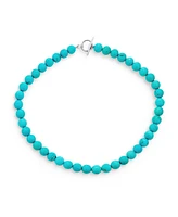 Bling Jewelry Blue Faceted Synthetic Stabilized Turquoise Round Gem Stone 10MM Bead Strand Necklace Silver Plated Clasp