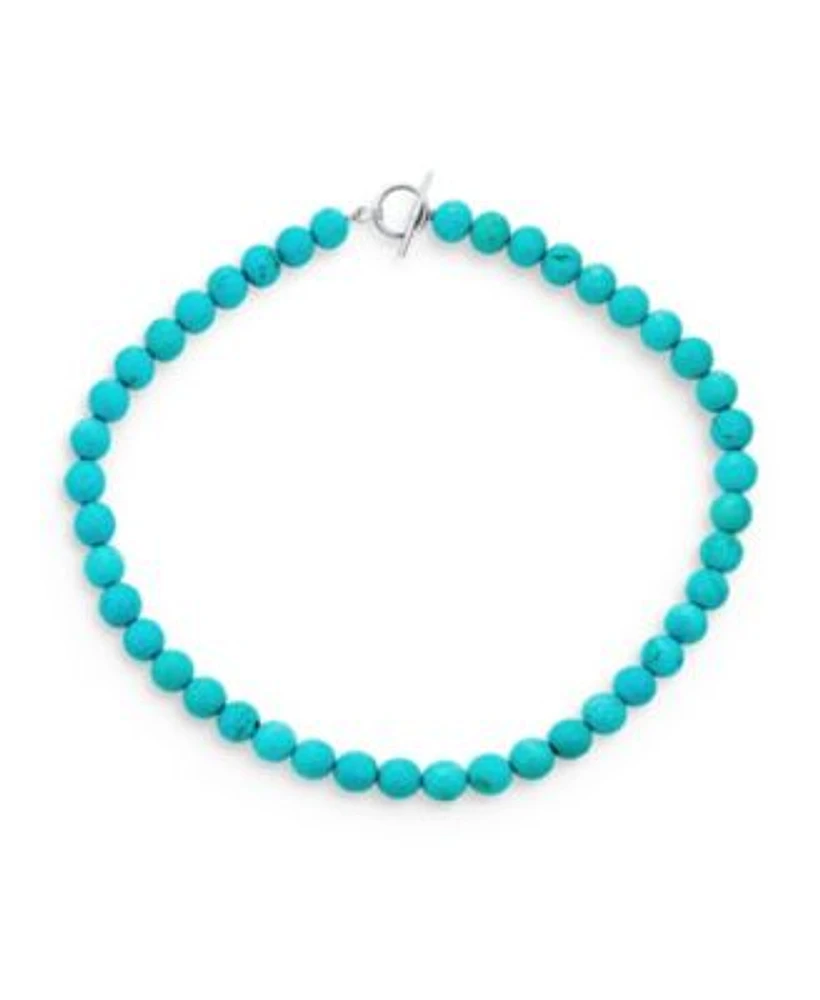 Bling Jewelry Blue Faceted Synthetic Stabilized Turquoise Round Gem Stone 10mm Bead Strand Necklace For Women Silver Plated Clasp