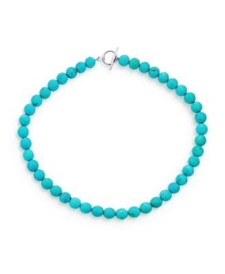 Bling Jewelry Blue Faceted Synthetic Stabilized Turquoise Round Gem Stone 10mm Bead Strand Necklace For Women Silver Plated Clasp
