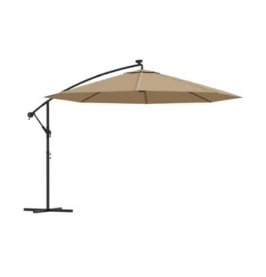 vidaXL Cantilever Umbrella with Led Lights and Metal Pole 137.8" Taupe