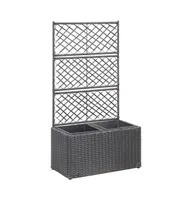 vidaXL Trellis Raised Bed with 2 Pots 22.8"x11.8"x42.1" Poly Rattan