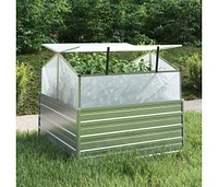 vidaXL Garden Raised Bed with Greenhouse 39.4"x39.4"x33.5" Silver