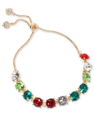 Holiday Lane Gold-Tone Multicolor Crystal Slider Bracelet, Created for Macy's