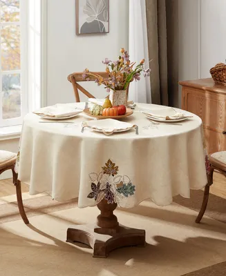 Elrene Happy Fall Leaves Cutwork Fabric Round Tablecloth, 70"