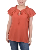 Ny Collection Petite Eyelet Sleeve Blouse