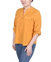 Ny Collection Petite Long Tab-Sleeve Blouse with Pockets