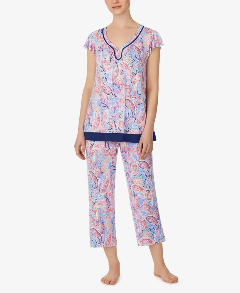 Liz Claiborne Womens 2-pc. Crew Neck Short Sleeve Capri Pajama Set -  JCPenney