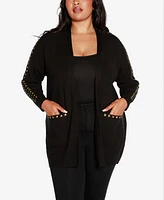 Belldini Black Label Plus Size Embellished Open-Front Cardigan Sweater