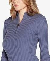 Belldini Black Label Women's Ribbed Quarter-Zip Sweater