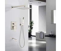 Brushed Nickel Shower System 10 Inch Brass Bathroom Deluxe Rain Mixed Shower Combination Set
