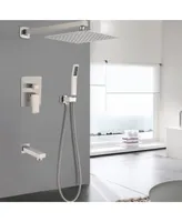 Brushed Nickel Shower System 12 Inch Brass Bathroom Deluxe Rain Mixed Shower Combination Set