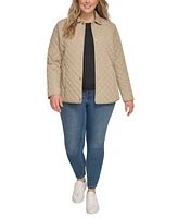 Calvin Klein Womens Plus Size Collared Quilted Coat