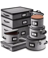 8 Piece Hard Shell Complete Dinnerware Storage set - Holds 12 Servings of Plates, cups, Platters, stemware and cutlery