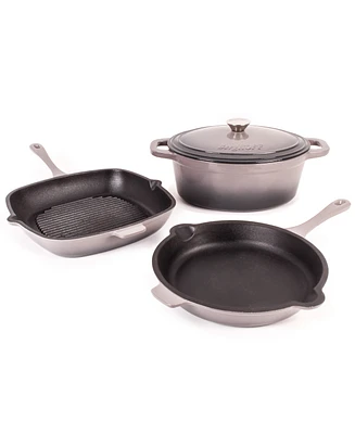 BergHOFF Neo 4pc Cast Iron Cookware Set, Grill Pan, Fry Pan & Oval Dutch Oven