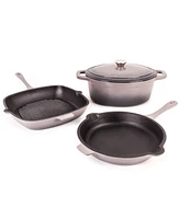 BergHOFF Neo 4pc Cast Iron Cookware Set, Grill Pan, Fry Pan & Oval Dutch Oven