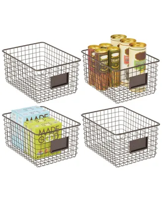 mDesign Large Steel Kitchen Organizer Basket with Label Slot