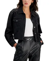 I.n.c. International Concepts Women's Embellished Denim Trucker Jacket, Created for Macy's
