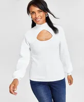 I.n.c. International Concepts Women's Mock Neck Cutout Blouson-Sleeve Sweater, Created for Macy's