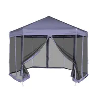 vidaXL Hexagonal Pop-Up Marquee with 6 Sidewalls Dark Blue 11.8'x10.2'