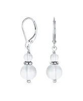 Bling Jewelry White Natural Jade Bali Milgrain Edged Beaded Rondel Separator Double Ball Round Drop Dangle Earrings Sterling Silver Lever back