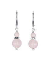 Bling Jewelry Pink Rose Quartz Bali Beaded Rondel Separator Double Ball Round Drop Dangle Earrings Sterling Silver Lever back