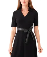 Msk Petite Faux-Leather-Trim Belted Midi Dress