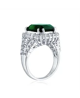 Bling Jewelry 7CT Cubic Zirconia Cz Pave Rectangle Green Emerald Cut Statement Fashion Ring For Women Rhodium Plated Brass