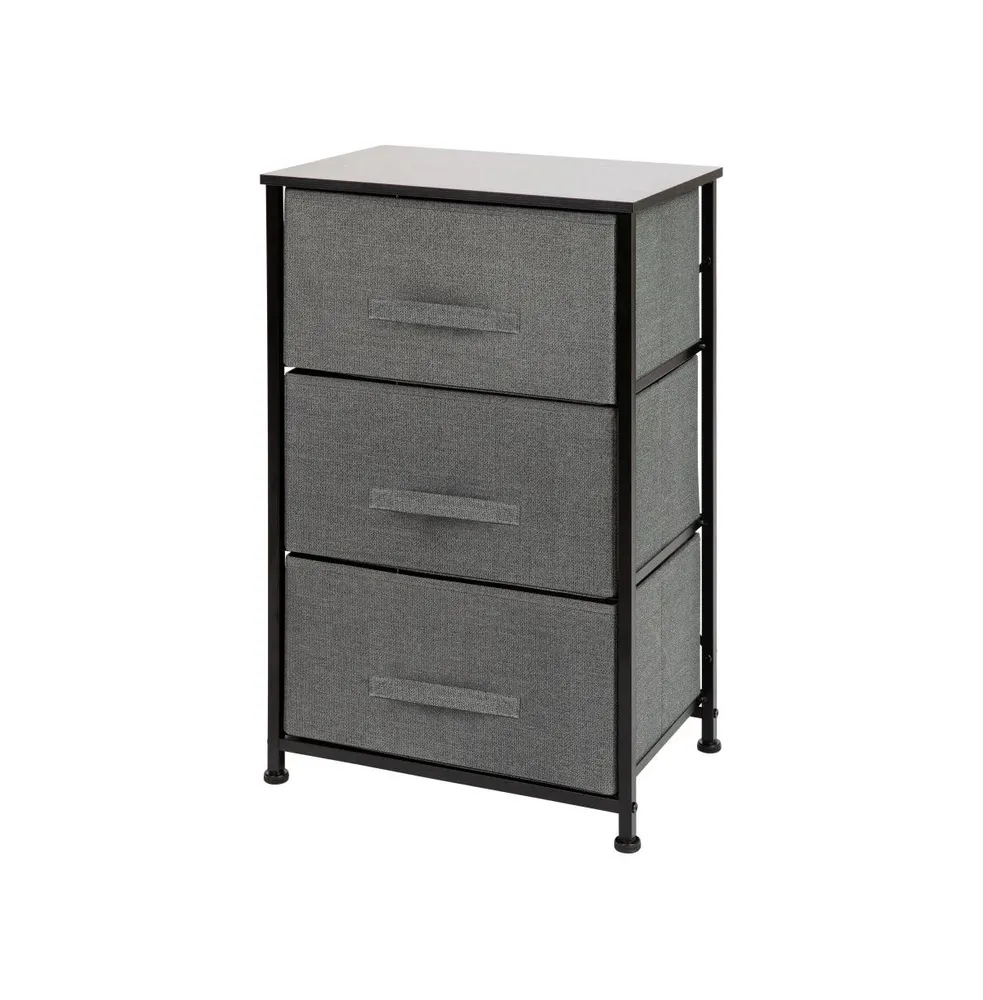 Emma+Oliver 3 Drawer Vertical Storage Dresser With Wood Top & Fabric Pull Drawers