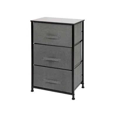 Emma+Oliver 3 Drawer Vertical Storage Dresser With Wood Top & Fabric Pull Drawers