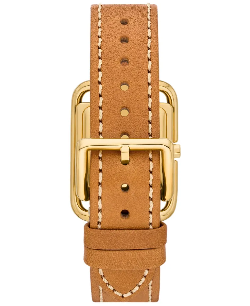 Tory Burch Women's The Miller Square Brown Leather Strap Watch 24mm