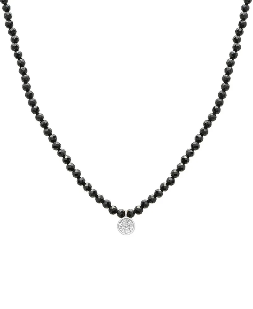 Black Spinel & Diamond Accent Beaded 17" Pendant Necklace Sterling Silver (Also Turquoise, Lapis Lazuli, Jade)