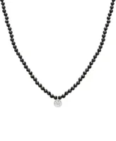 Black Spinel & Diamond Accent Beaded 17" Pendant Necklace Sterling Silver (Also Turquoise, Lapis Lazuli, Jade)