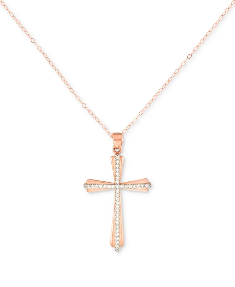 Crystal Cross 18" Pendant Necklace 10k Gold