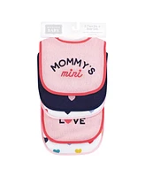 Hudson Baby Infant Girl Cotton Terry Bib and Burp Cloth Set, Bold Mom Dad, One