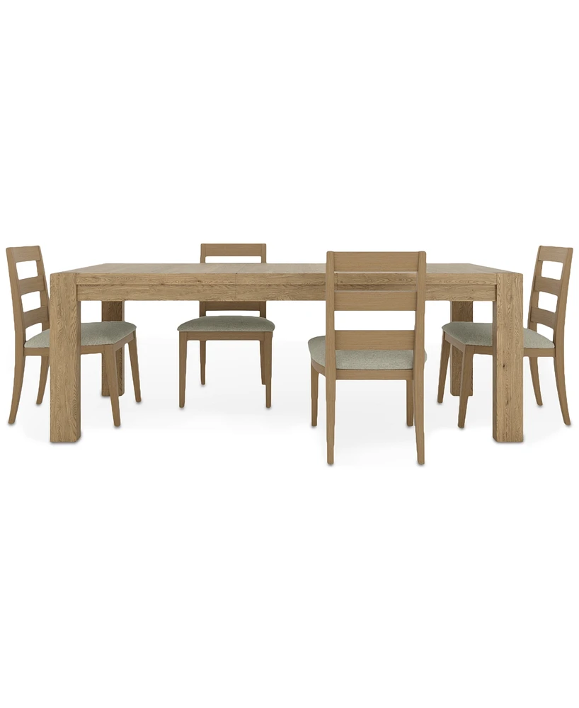 Davie Rectangle Dining 5pc Set (Table + 4 Side Chair Upholstered Seat Ladder Back)