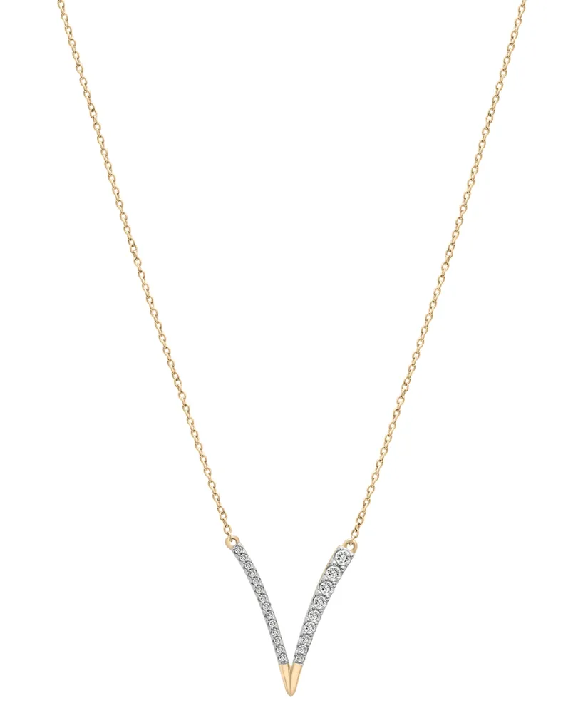 Wrapped Diamond V Statement Necklace (1/6 ct. t.w.) in 14k Gold, 17" + 1" extender, Created for Macy's