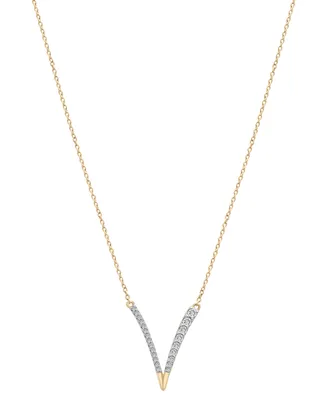 Wrapped Diamond V Statement Necklace (1/6 ct. t.w.) in 14k Gold, 17" + 1" extender, Created for Macy's
