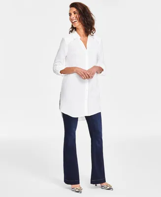 I.n.c. International Concepts Women's Roll-Tab Button-Down Long Blouse