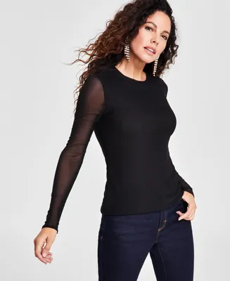 I.n.c. International Concepts Women's Mesh Crewneck Top, Created for Macy's