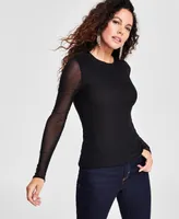 I.n.c. International Concepts Women's Mesh Crewneck Top, Created for Macy's