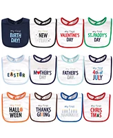 Hudson Baby Infant Boy Cotton Bibs 12pk, Brand New, One Size