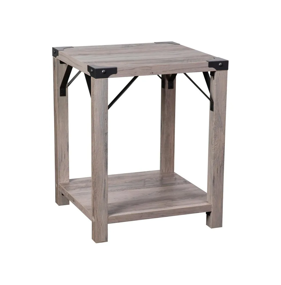 Merrick Lane Green River Modern Farmhouse Engineered Wood End Table And Powder Coated Steel Accents