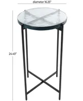 Rosemary Lane 24" Metal with Textured Glass Tabletop X-Shaped Accent Table