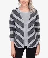 Alfred Dunner Petite Classics Chevron Stripe Two for One Sweater