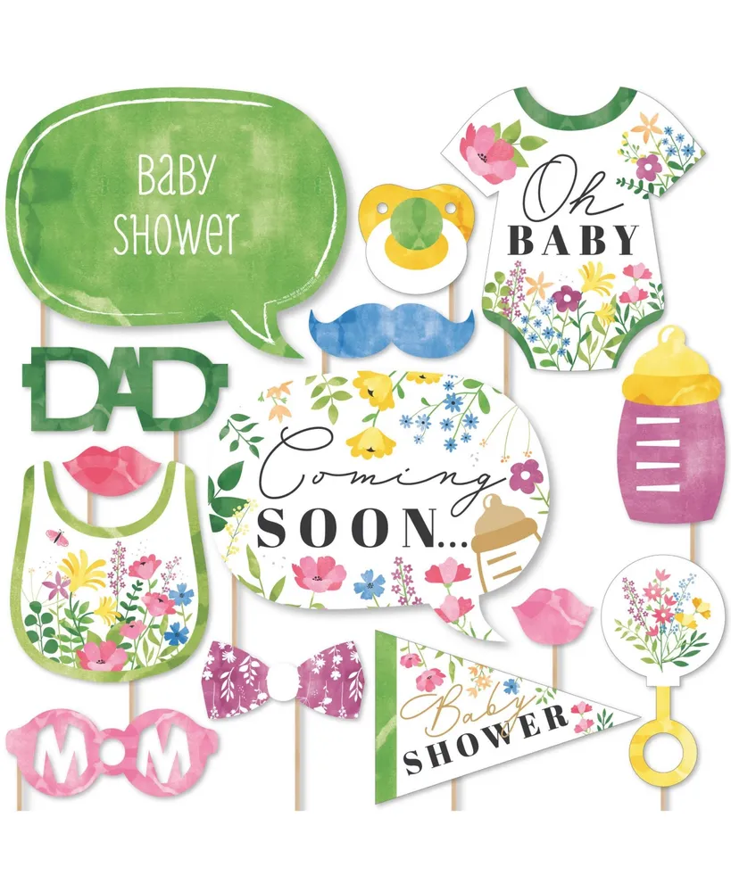 Wildflowers Baby - Boho Floral Baby Shower Photo Booth Props Kit - 20 Count - Assorted Pre