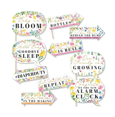 Big Dot of Happiness Funny Wildflowers Baby Boho Floral Baby Shower Photo Booth Props Kit 10 Piece - Assorted Pre