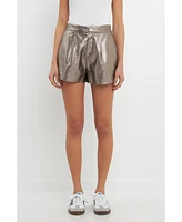 Grey Lab Women's High-Waisted Faux Leather Shorts