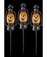 Set of 3 Flickering Halloween Jack O' Lantern Pathway Markers, 16.75"