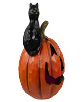 10" Led Lighted Jack-o'-Lantern and Cat Tabletop Halloween Figure