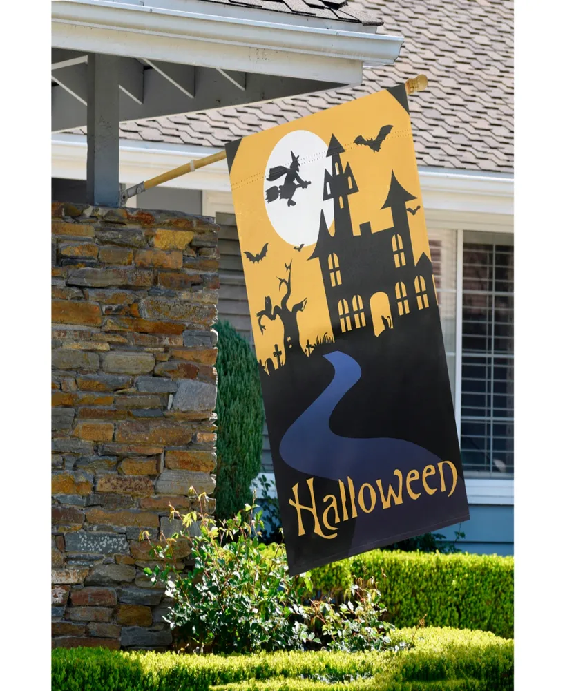 Spooky House Halloween Outdoor House Flag with Bats and Witch, 28" x 40"